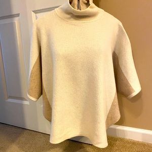 Ivory and tan wool poncho style sweater